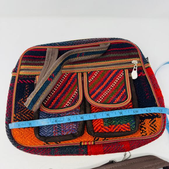 Handmade Multicolor Tweed Shoulder Bag Boho Woven Purse with Front Pockets - Picture 8 of 9